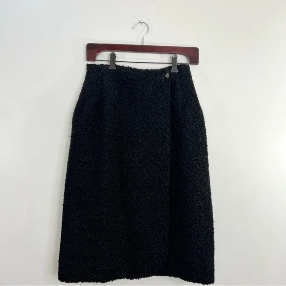 Vintage 50s 60s bespoke black wool boucle astrakhan style wrap pencil midi skirt - Picture 4 of 13